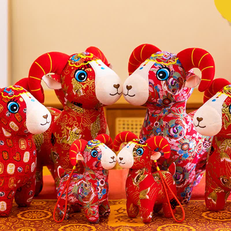 Buddha Stones Red Cotton Zodiac Goat Luck Plush Cute Animal Decor - image 20