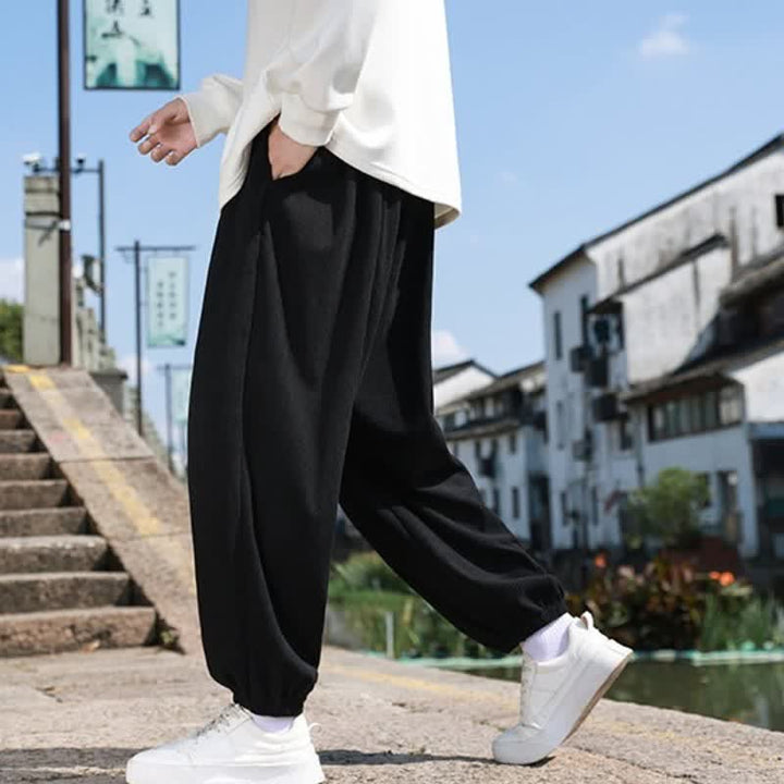 Buddha Stones Fall Casual Minimalist Drawstring Solid Cropped Pants Corduroy Men's Tapered Pants With Pocket - image 19