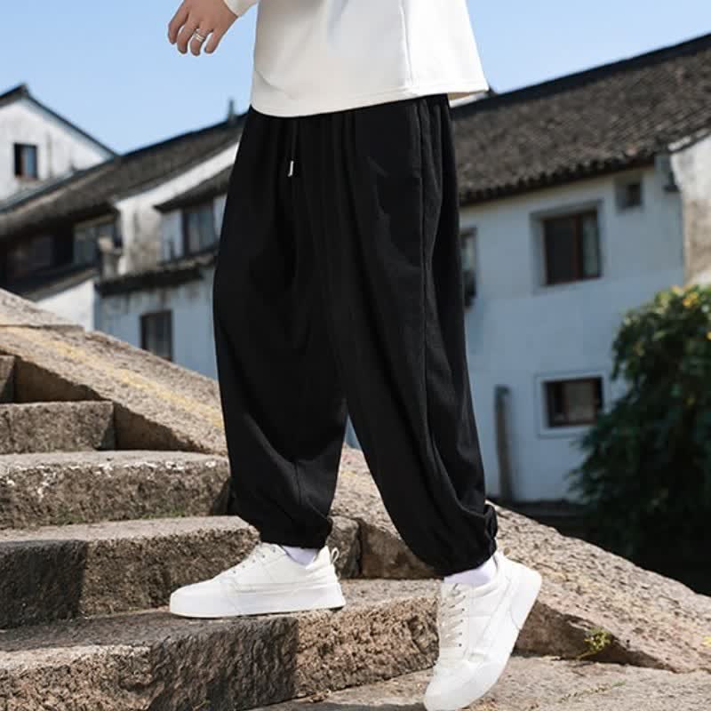 Buddha Stones Fall Casual Minimalist Drawstring Solid Cropped Pants Corduroy Men's Tapered Pants With Pocket - image 22
