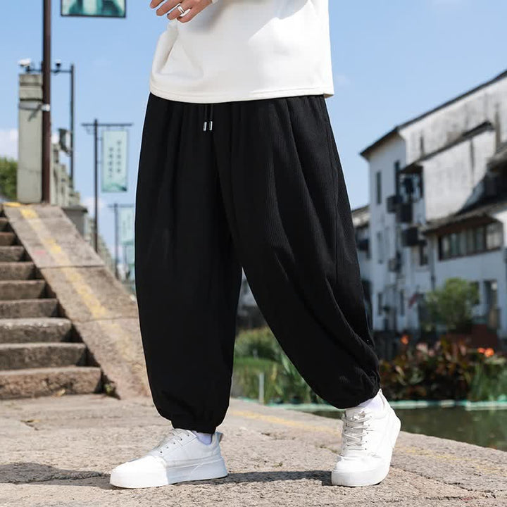 Buddha Stones Fall Casual Minimalist Drawstring Solid Cropped Pants Corduroy Men's Tapered Pants With Pocket - image 21
