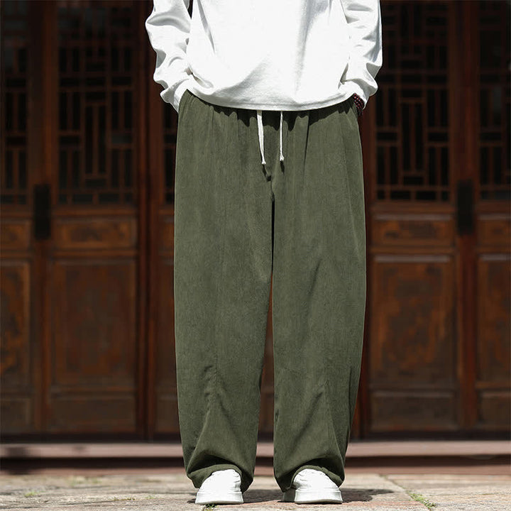 Buddha Stones Spring Fall Casual Minimalist Drawstring Solid Ankle Pants Corduroy Men's Straight Leg Pants With Pockets - OliveDrab - US/UK/AU46, EU56 (5XL) - image 19