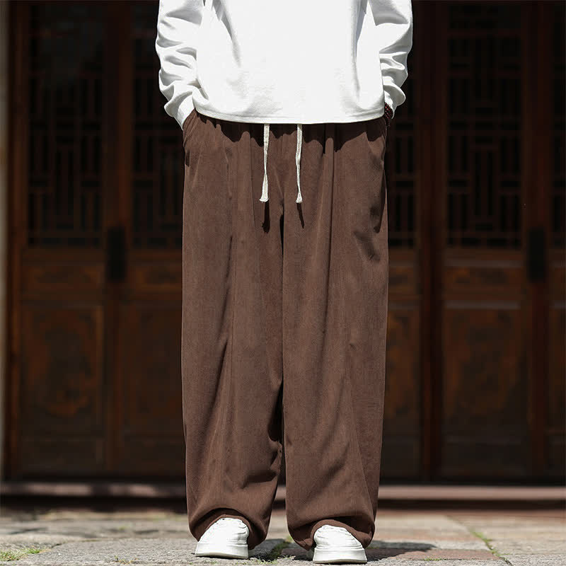 Buddha Stones Spring Fall Casual Minimalist Drawstring Solid Ankle Pants Corduroy Men's Straight Leg Pants With Pockets - Sienna - US/UK/AU46, EU56 (5XL) - image 26