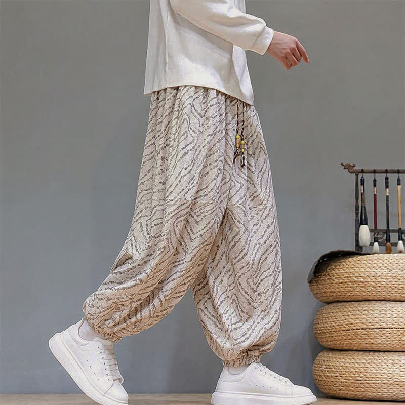 Buddha Stones Fall Winter Casual Boho Drawstring Abstract Lines Cropped Pants Corduroy Men's Harem Pants With Pockets - image 31