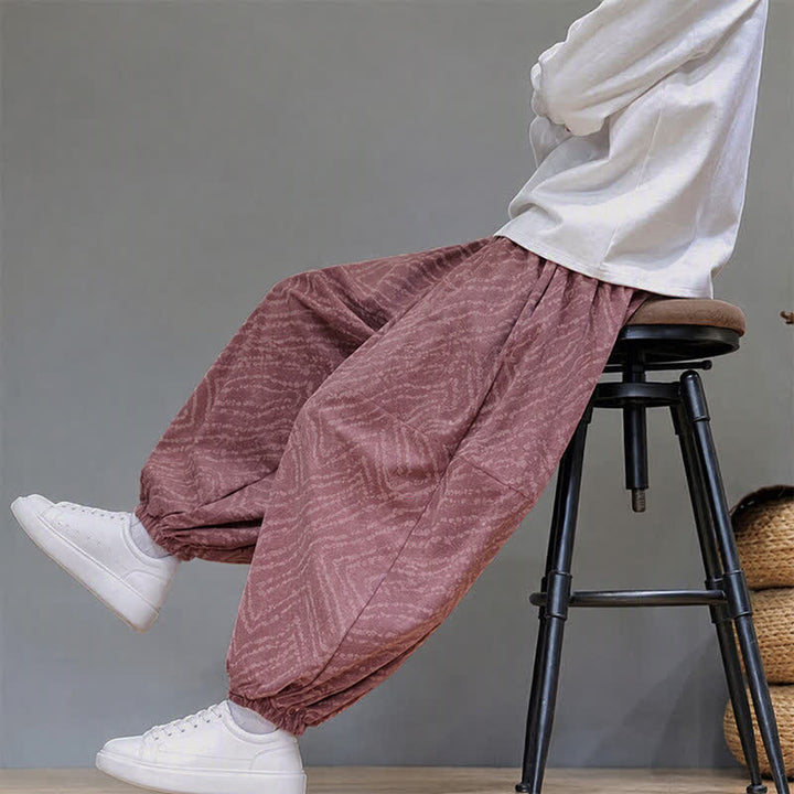 Buddha Stones Fall Winter Casual Boho Drawstring Abstract Lines Cropped Pants Corduroy Men's Harem Pants With Pockets - image 28