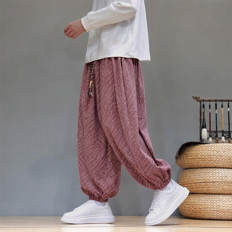 Buddha Stones Fall Winter Casual Boho Drawstring Abstract Lines Cropped Pants Corduroy Men's Harem Pants With Pockets - RosyBrown - US/UK/AU46, EU56 (5XL) - image 21