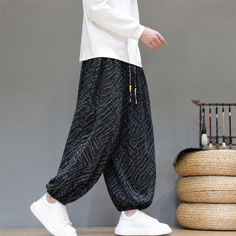 Buddha Stones Fall Winter Casual Boho Drawstring Abstract Lines Cropped Pants Corduroy Men's Harem Pants With Pockets - image 10