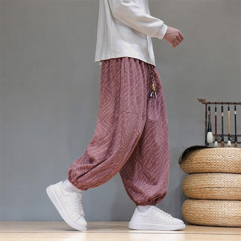Buddha Stones Fall Winter Casual Boho Drawstring Abstract Lines Cropped Pants Corduroy Men's Harem Pants With Pockets - image 26