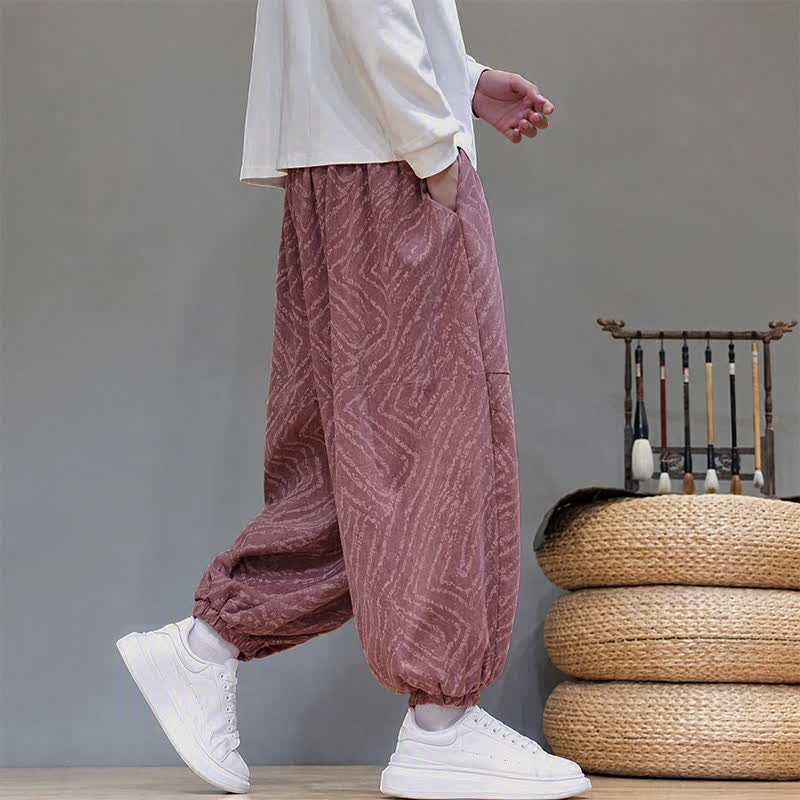 Buddha Stones Fall Winter Casual Boho Drawstring Abstract Lines Cropped Pants Corduroy Men's Harem Pants With Pockets - image 24