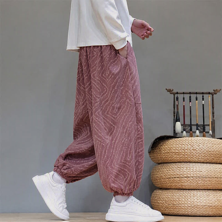 Buddha Stones Fall Winter Casual Boho Drawstring Abstract Lines Cropped Pants Corduroy Men's Harem Pants With Pockets - image 24