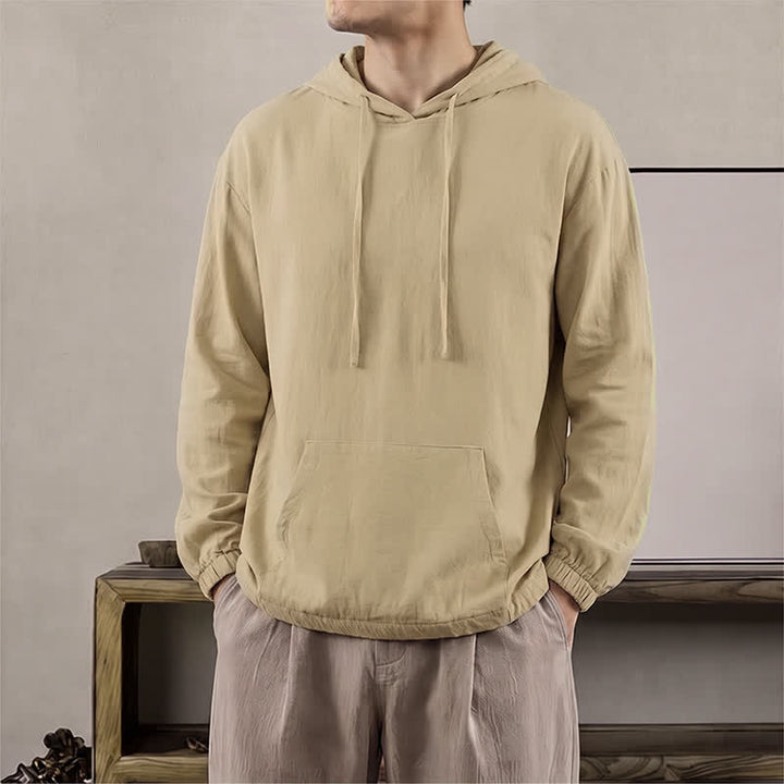 Buddha Stones Fall Casual Hooded Drawstring Solid Men's Long Sleeve Shirts With Pocket - Tan - US/UK/AU42, EU52 (3XL) - image 10