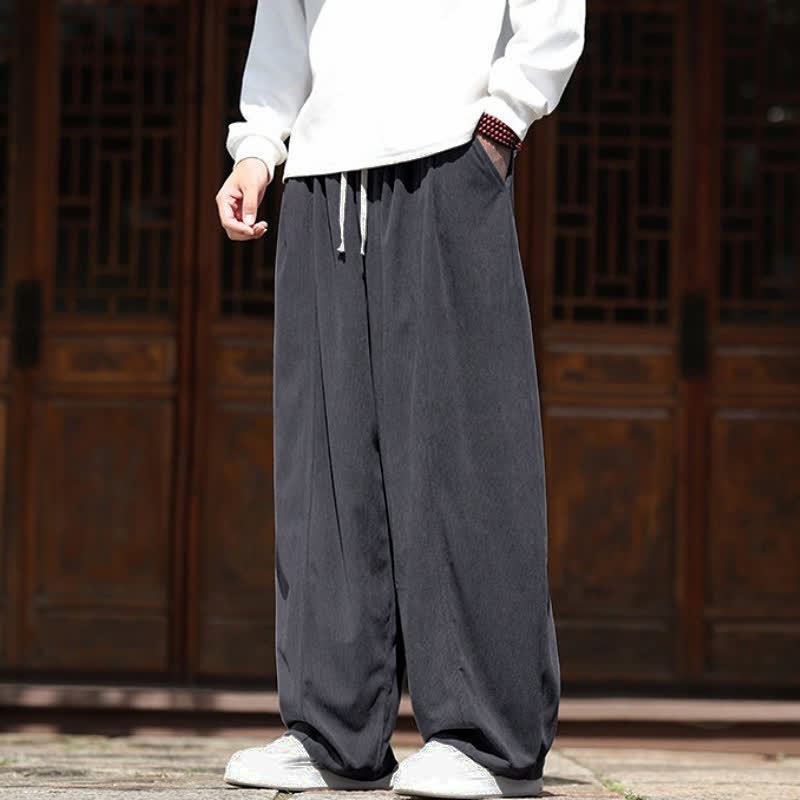 Buddha Stones Spring Fall Casual Minimalist Drawstring Solid Ankle Pants Corduroy Men's Straight Leg Pants With Pockets - image 5
