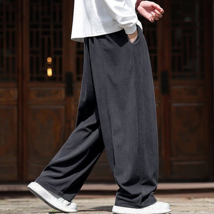 Buddha Stones Spring Fall Casual Minimalist Drawstring Solid Ankle Pants Corduroy Men's Straight Leg Pants With Pockets - image 6