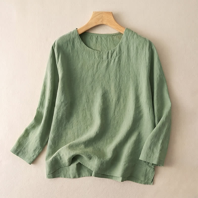 Buddha Stones Spring Fall Casual Crew Neck Design Cotton Women's Long Sleeve T-Shirt - LightGreen - US14，UK/AU18，EU46 (2XL) - image 0