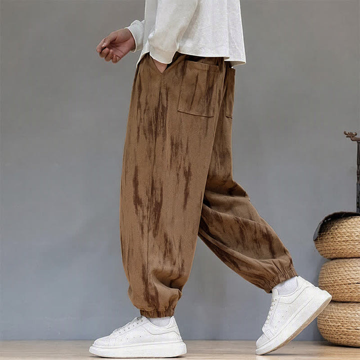 Buddha Stones Fall Winter Casual Drawstring Stripes Cropped Pants Corduroy Men's Harem Pants With Pockets - image 30