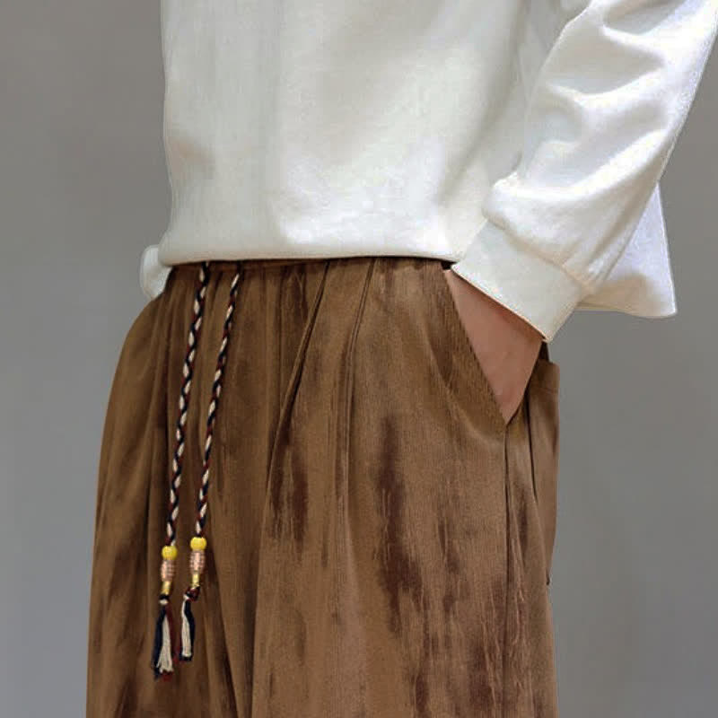 Buddha Stones Fall Winter Casual Drawstring Stripes Cropped Pants Corduroy Men's Harem Pants With Pockets - image 34