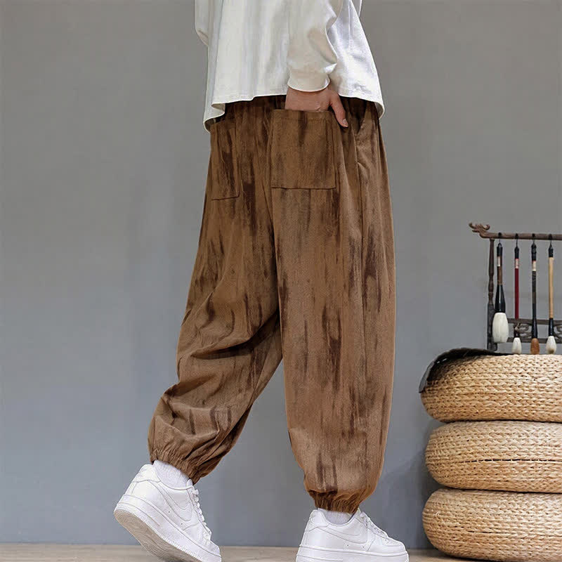Buddha Stones Fall Winter Casual Drawstring Stripes Cropped Pants Corduroy Men's Harem Pants With Pockets - image 28