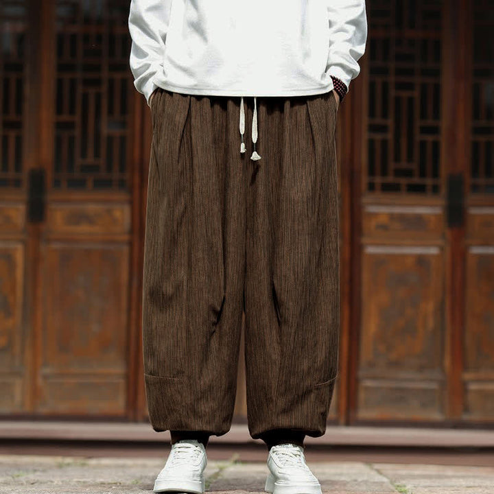 Buddha Stones Spring Casual Minimalist Drawstring Solid Vertical Stripes Cropped Pants Corduroy Men's Harem Pants With Pockets - Sienna - US/UK/AU46, EU56 (5XL) - image 28