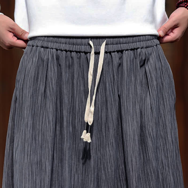 Buddha Stones Spring Casual Minimalist Drawstring Solid Vertical Stripes Cropped Pants Corduroy Men's Harem Pants With Pockets - image 16