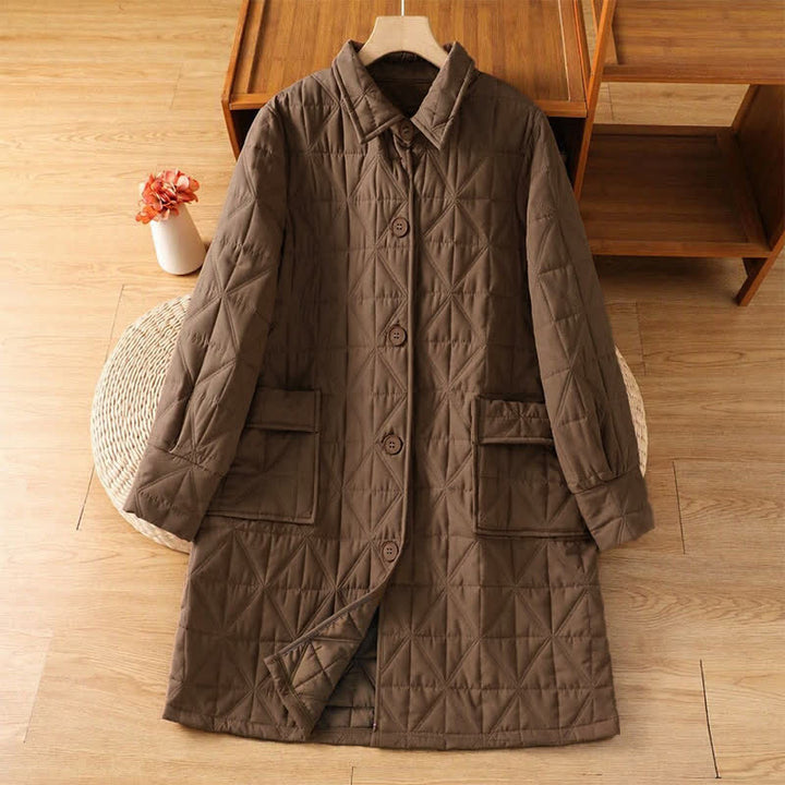 Buddha Stones Winter Casual Minimalist Button-Up Geometric Women's Coat With Pockets - Tan - US12, UK/AU16, EU44 (3XL) - image 0