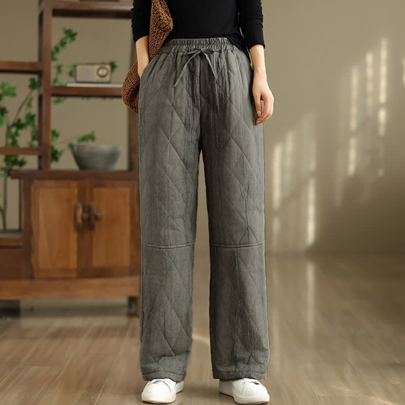 Buddha Stones Winter Casual Drawstring Geometric Rhombus Lines Long Pants Women's Straight Leg Pants With Pockets - image 1