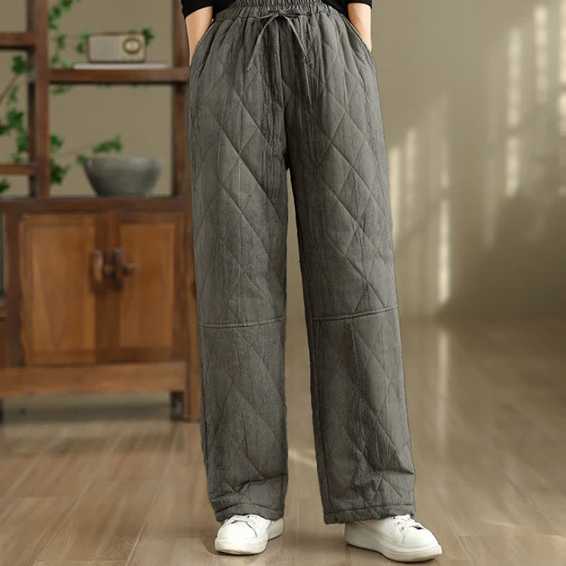 Buddha Stones Winter Casual Drawstring Geometric Rhombus Lines Long Pants Women's Straight Leg Pants With Pockets - image 2