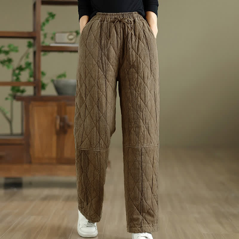 Buddha Stones Winter Casual Drawstring Geometric Rhombus Lines Long Pants Women's Straight Leg Pants With Pockets - image 8