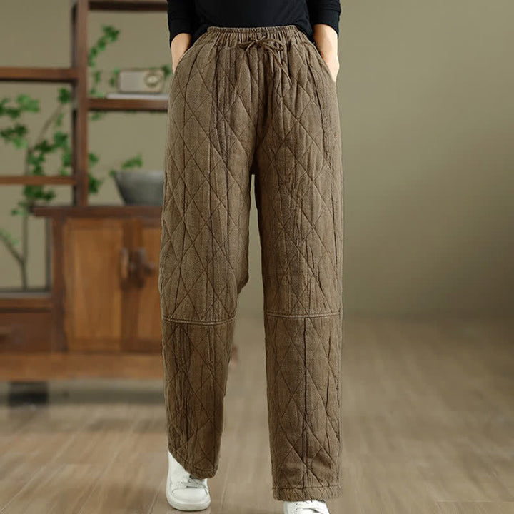Buddha Stones Winter Casual Drawstring Geometric Rhombus Lines Long Pants Women's Straight Leg Pants With Pockets - image 8