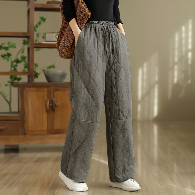 Buddha Stones Winter Casual Drawstring Geometric Rhombus Lines Long Pants Women's Straight Leg Pants With Pockets - Silver - US8-10, UK/AU12-14, EU40-42 (2XL) - image 0