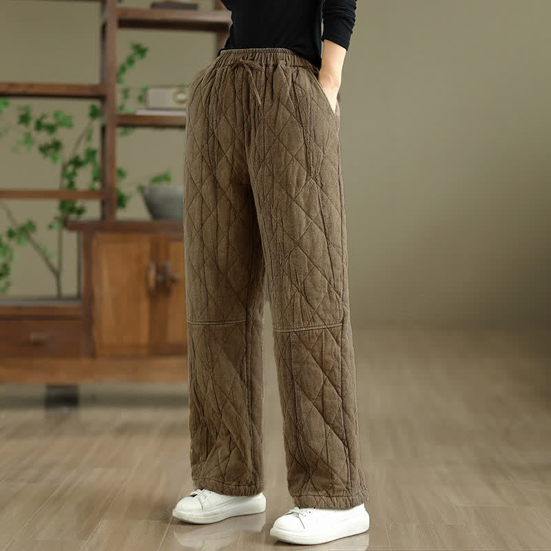 Buddha Stones Winter Casual Drawstring Geometric Rhombus Lines Long Pants Women's Straight Leg Pants With Pockets - image 7