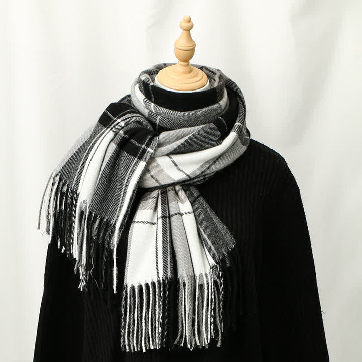 Buddha Stones Fall Winter Classic Plaid Tassel Cozy Men's Scarf - Gray - image 0