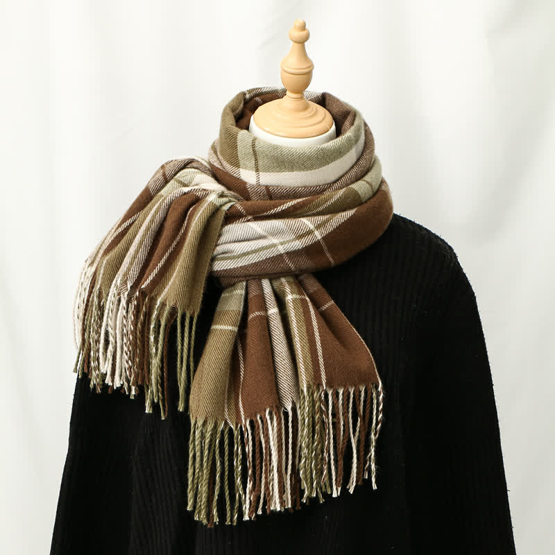 Buddha Stones Fall Winter Classic Plaid Tassel Cozy Men's Scarf - Peru - image 2