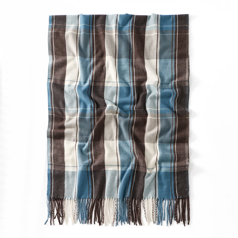 Buddha Stones Fall Winter Classic Plaid Tassel Cozy Men's Scarf - image 5