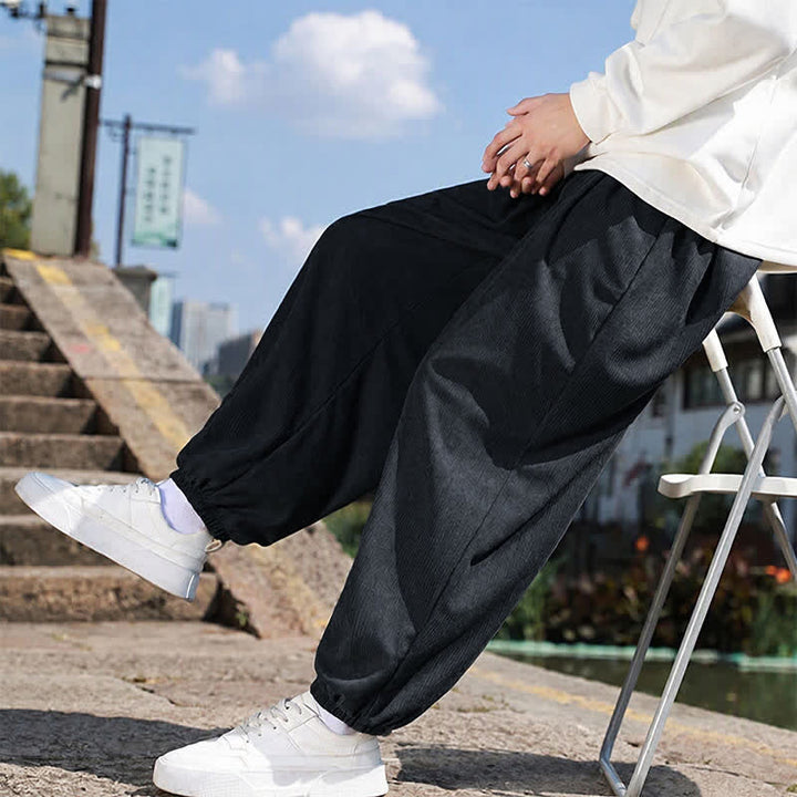 Buddha Stones Fall Winter Casual Drawstring Solid Cropped Pants Corduroy Men's Harem Pants With Pocket - image 18