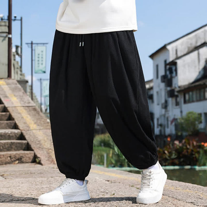 Buddha Stones Fall Winter Casual Drawstring Solid Cropped Pants Corduroy Men's Harem Pants With Pocket - image 25