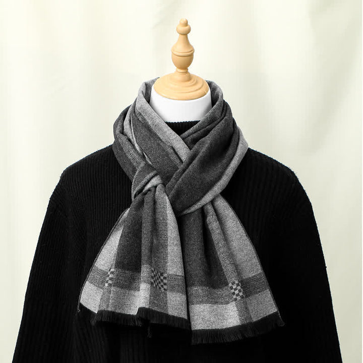 Buddha Stones Fall Winter Vintage Check Fringe Soft Men's Scarf - Gray - image 0