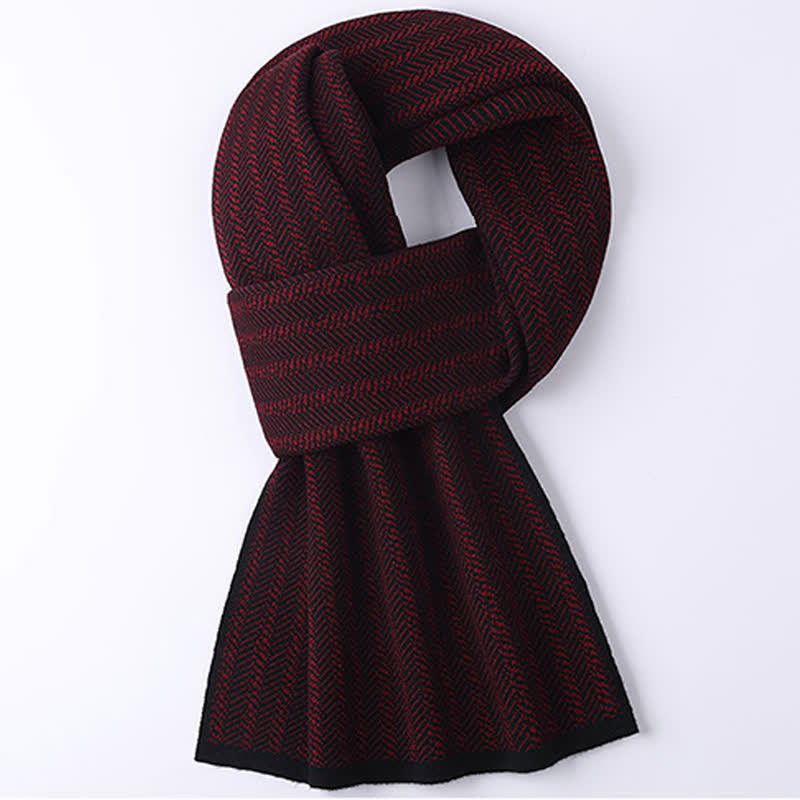 Buddha Stones Fall Winter Understated Herringbone Travel Men's Scarf - Maroon - image 11
