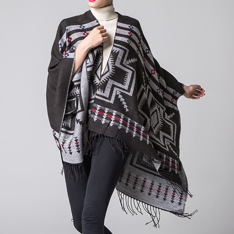 Buddha Stones Fall Winter Geometric Diamond Tassel Bohemian Women's Shawl - image 2