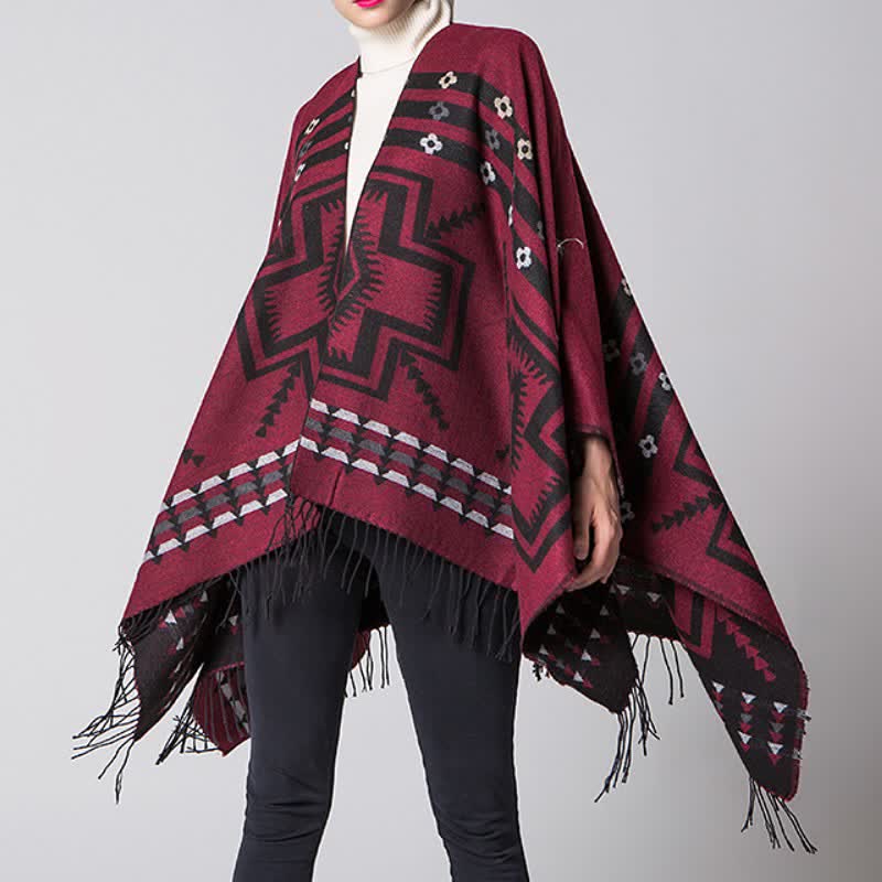 Buddha Stones Fall Winter Geometric Diamond Tassel Bohemian Women's Shawl - image 14