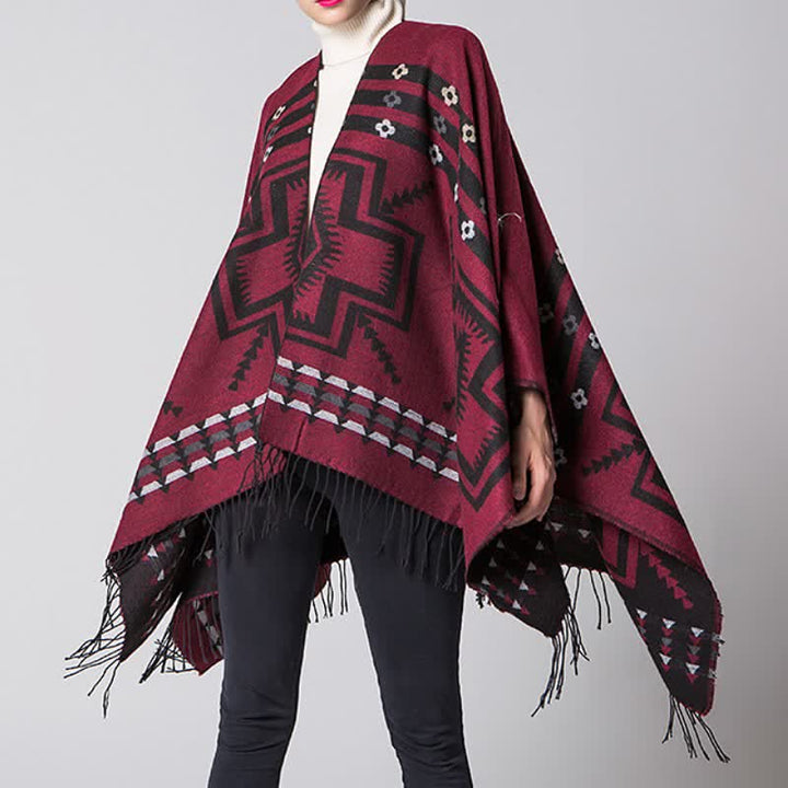 Buddha Stones Fall Winter Geometric Diamond Tassel Bohemian Women's Shawl - image 14