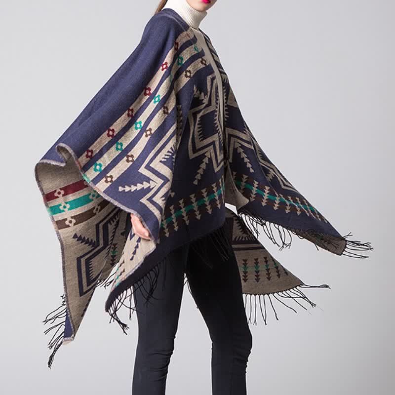 Buddha Stones Fall Winter Geometric Diamond Tassel Bohemian Women's Shawl - image 16