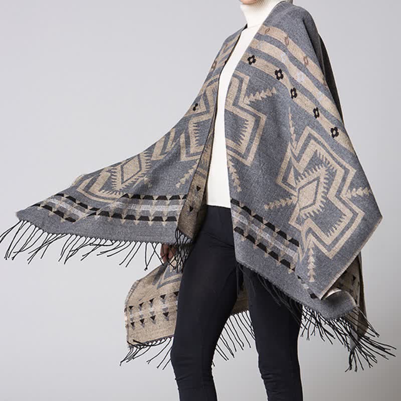 Buddha Stones Fall Winter Geometric Diamond Tassel Bohemian Women's Shawl - image 20