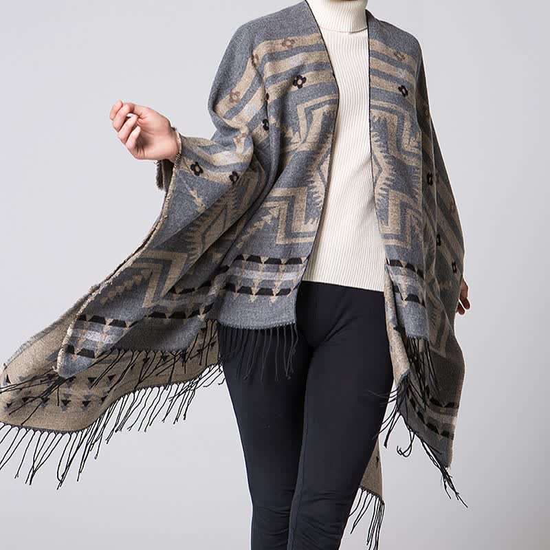 Buddha Stones Fall Winter Geometric Diamond Tassel Bohemian Women's Shawl - image 21
