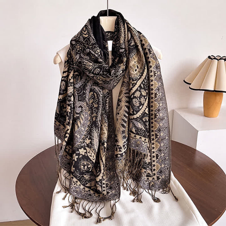 Buddha Stones Fall Winter Vintage Paisley Floral Tassel Women's Shawl - image 5