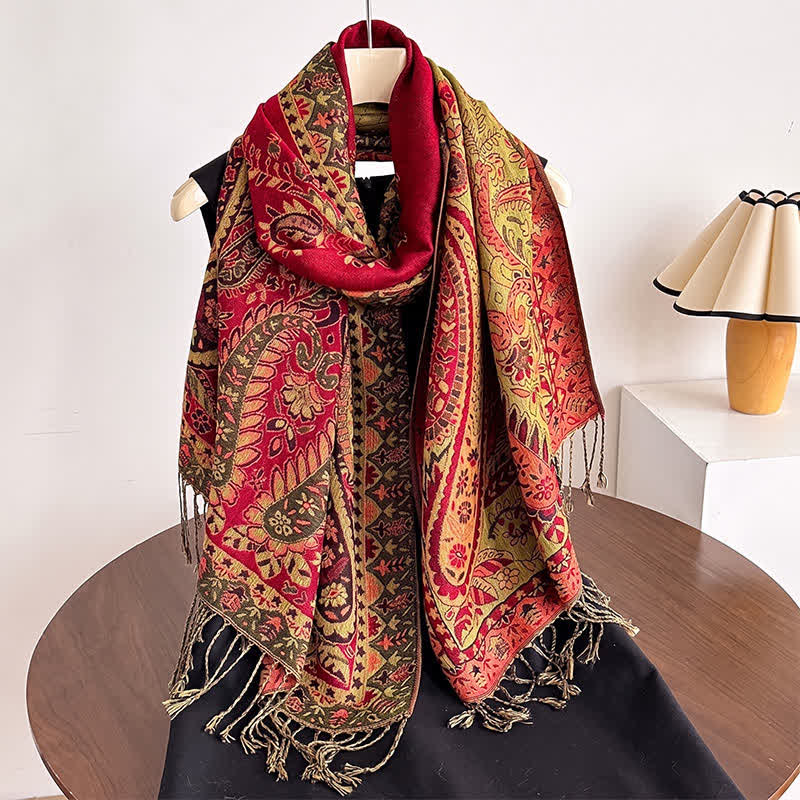 Buddha Stones Fall Winter Vintage Paisley Floral Tassel Women's Shawl - image 11