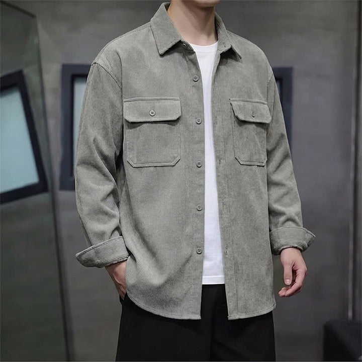 Buddha Stones Fall Casual Solid Corduroy Men's Long Sleeve Shirts With Patch Pockets - image 9