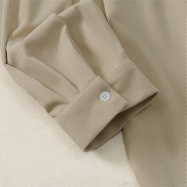 Buddha Stones Fall Casual Solid Corduroy Men's Long Sleeve Shirts With Patch Pockets - image 5