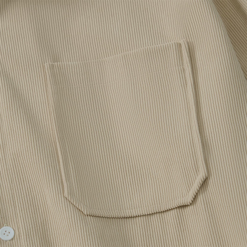 Buddha Stones Fall Casual Solid Corduroy Men's Long Sleeve Shirts With Patch Pockets - image 6