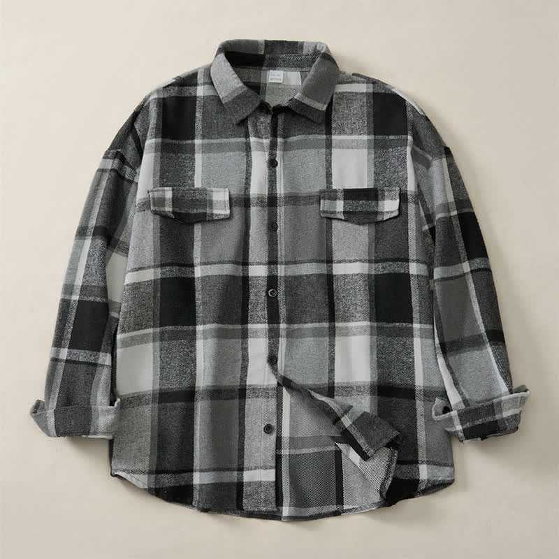 Buddha Stones Spring Fall Casual Vintage Button-Up Plaid Men's Long Sleeve Shirts - image 22