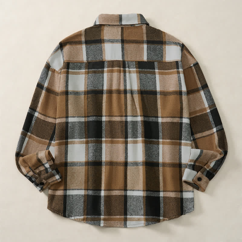 Buddha Stones Spring Fall Casual Vintage Button-Up Plaid Men's Long Sleeve Shirts - image 3