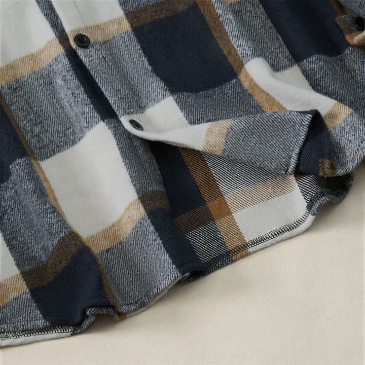 Buddha Stones Spring Fall Casual Vintage Button-Up Plaid Men's Long Sleeve Shirts - image 19
